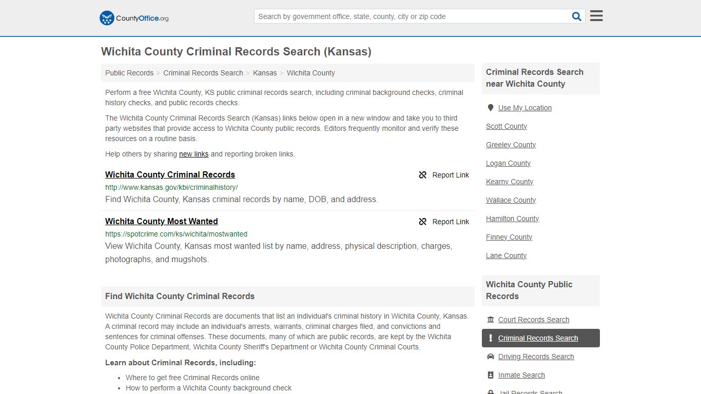 Wichita County Criminal Records Search (Kansas) - County Office